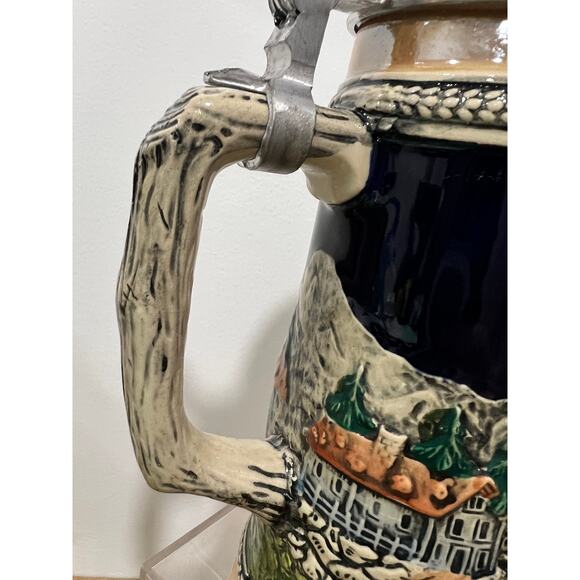 Vintage Gerzit Gerz Lidded Beer Stein - SCHWABACH Rathaus - Germany - Handmade - Picture 4 of 10